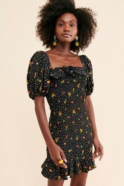 FARM Rio Tiny Fruits Tropical Print Boho Smocked Mini Dress, Size Small NWT